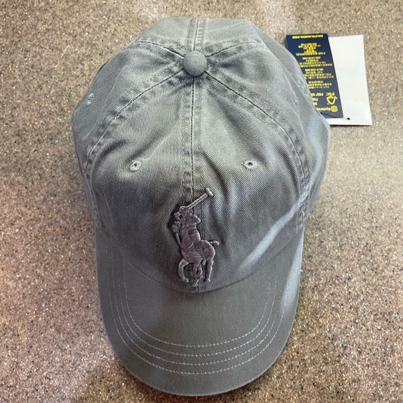 🆕 POLO RALPH LAUREN Leather Strap Embroidered BIG PONY Baseball Cap, Grey - Picture 3 of 11